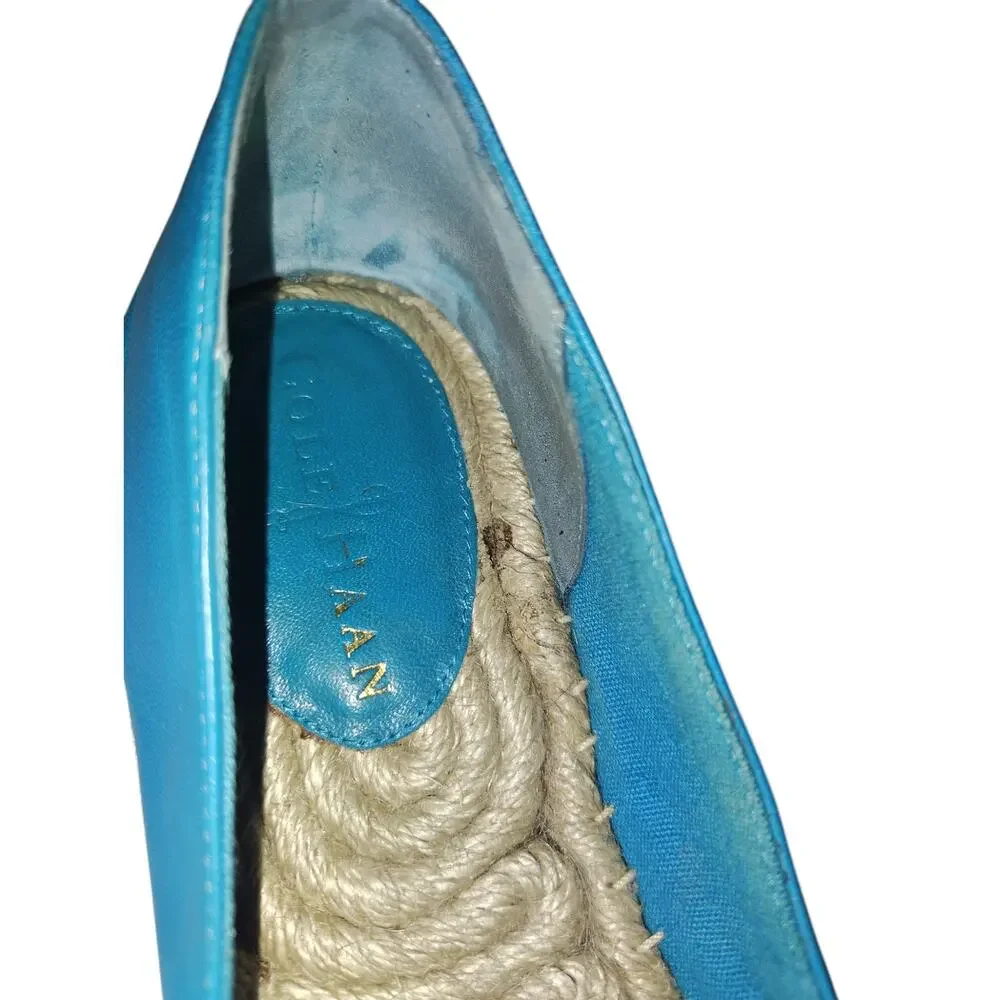 Cole Haan Teal Blue Leather Espadrille Flats Jute Sole Comfort Ballet Womens 8.5